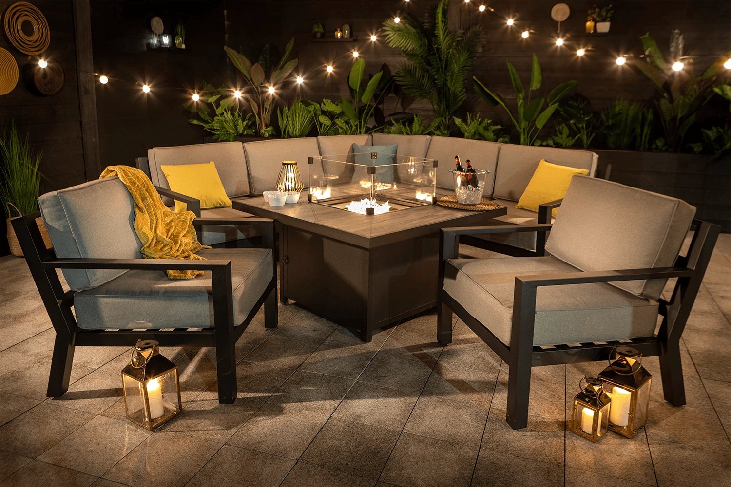 Hartman Apollo Square Corner Sofa Set With Lounge Chairs And Fire Pit Table In Carbon/Pewter 1 Hartman Apollo Square Corner Sofa Set With Lounge Chairs And Fire Pit Table In Carbon/Pewter