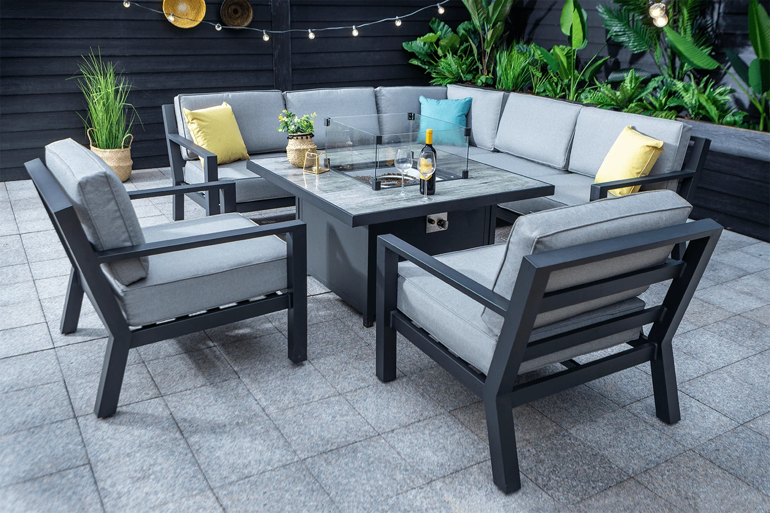 Hartman Apollo Square Corner Sofa Set With Lounge Chairs And Fire Pit Table In Carbon/Pewter 2 Hartman Apollo Square Corner Sofa Set With Lounge Chairs And Fire Pit Table In Carbon/Pewter - Image 2