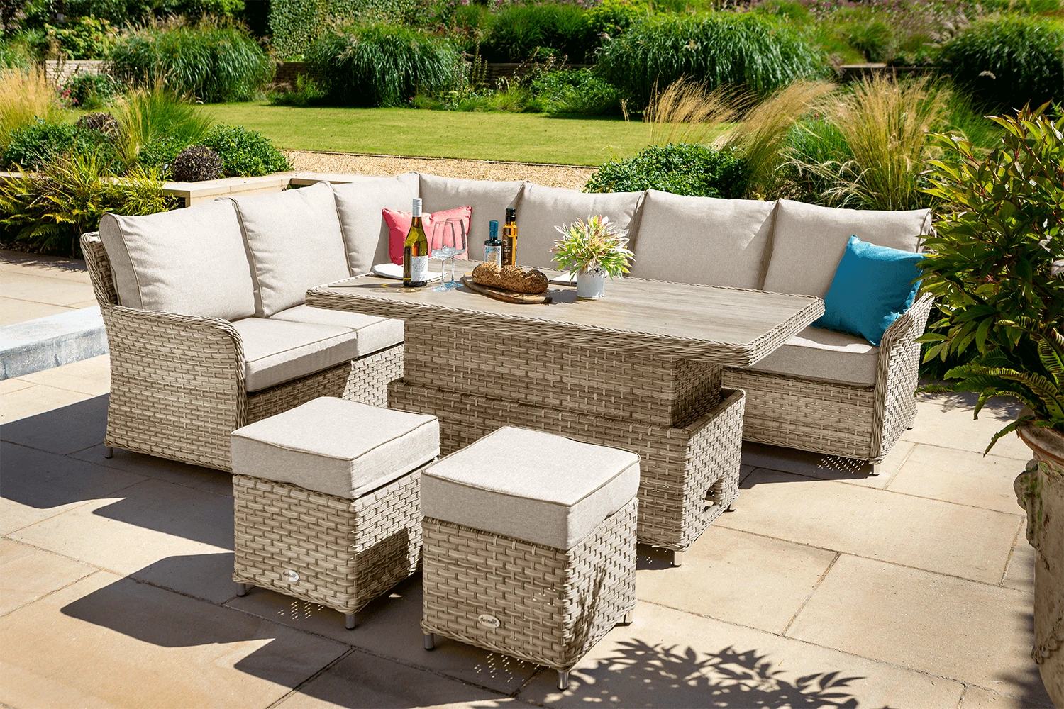 Hartman Heritage Tuscan Rectangular Corner Sofa Set With Adjustable Table In Beech / Dove 1 Hartman Heritage Tuscan Rectangular Corner Sofa Set With Adjustable Table In Beech / Dove