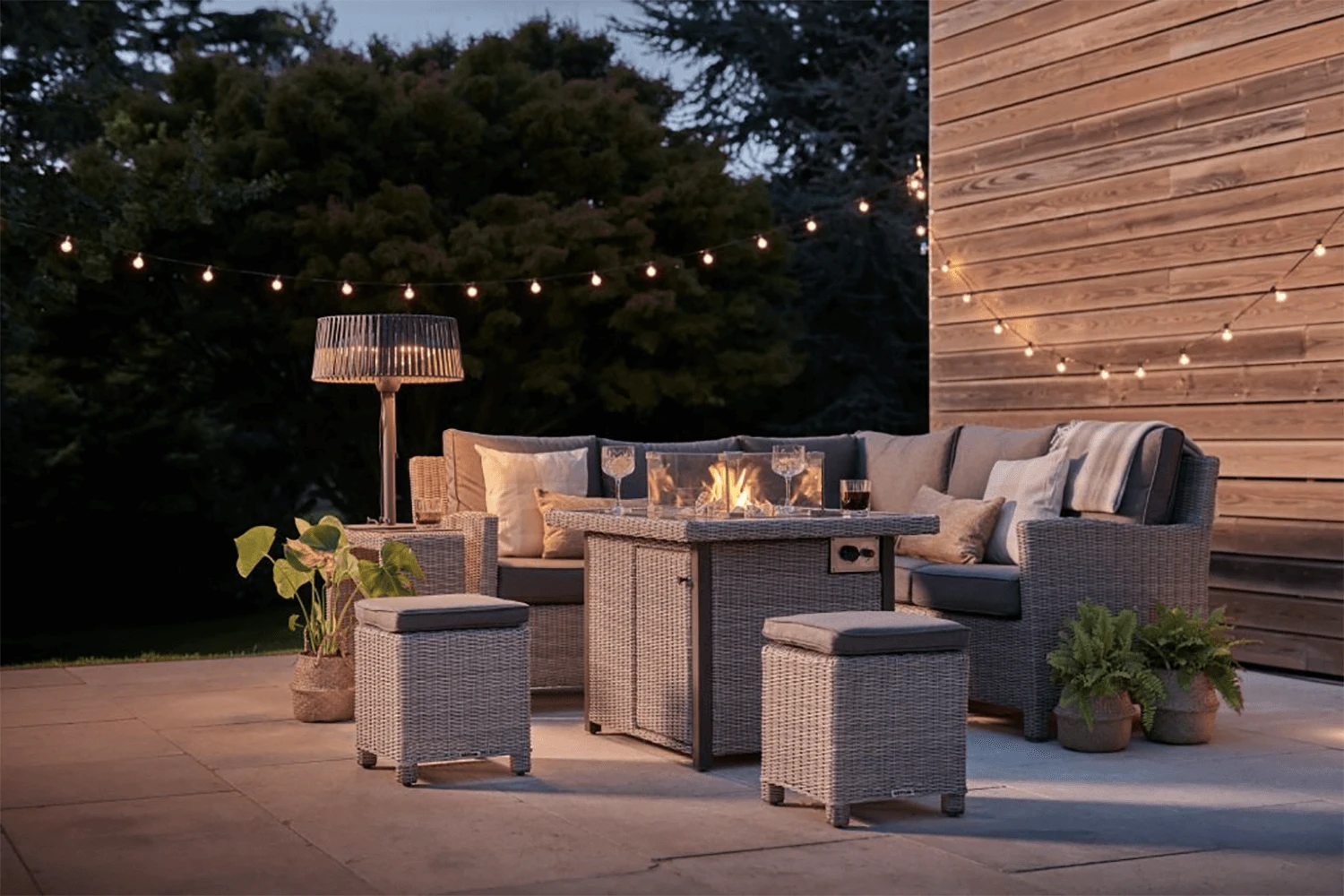 Kettler Palma Mini Corner Fire Pit Set In White Wash / Taupe 1 Kettler Palma Mini Corner Fire Pit Set In White Wash / Taupe