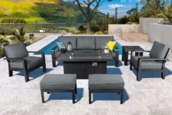 Hartman Aurora Lounge Set With Fire Pit Table In Matt Xerix/Zenith