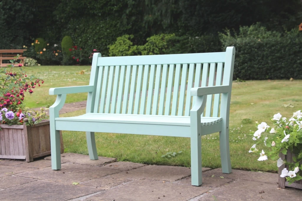 Sandwick Winawood 2 Seater Wood Effect Garden Bench - Duck Egg Green 2 Sandwick Winawood 2 Seater Wood Effect Garden Bench - Duck Egg Green - Image 2