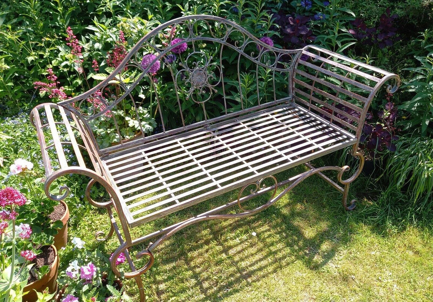 Ornate Verdigris Metal Garden Bench, 93cm X 107cm 2 Ornate Verdigris Metal Garden Bench, 93cm X 107cm - Image 2