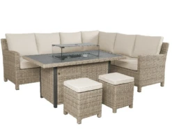Kettler Palma Left Hand Corner Sofa With Fire Pit Table In Oyster And Stone