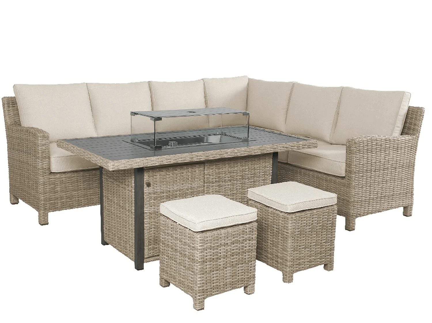 Kettler Palma Left Hand Corner Sofa With Fire Pit Table In Oyster And Stone 1 Kettler Palma Left Hand Corner Sofa With Fire Pit Table In Oyster And Stone