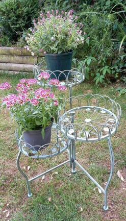 Three Tiered Metal Folding Pot Planter Holder - White And Bronze -Cheap Hozelock || Kettler || Bosch Store l PL41 21