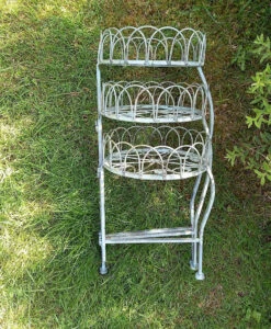 Three Tiered Metal Folding Pot Planter Holder - White And Bronze -Cheap Hozelock || Kettler || Bosch Store l PL41 4