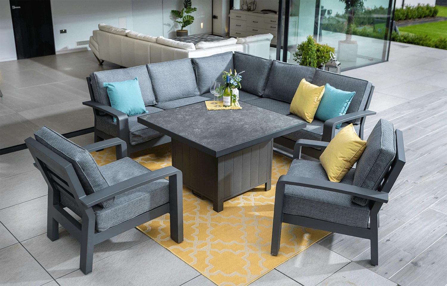 Hartman Aurora Square Corner Sofa Set With Adjustable Table & Lounge Chairs - Matt Xerix/Zenith 1 Hartman Aurora Square Corner Sofa Set With Adjustable Table & Lounge Chairs - Matt Xerix/Zenith