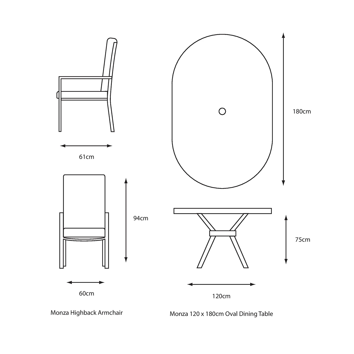 LG Monza 6 Seat Set With Highback Armchairs And 3.0m Parasol 6 LG Monza 6 Seat Set With Highback Armchairs And 3.0m Parasol - Image 6