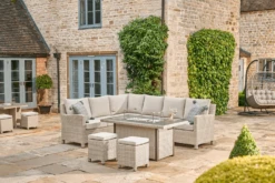 Kettler Palma Right Hand Corner Sofa With Fire Pit Table In Oyster And Stone