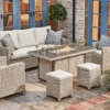 Kettler Palma Sofa Set With Firepit Table In Oyster And Stone