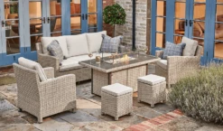 Kettler Palma Sofa Set With Firepit Table In Oyster And Stone