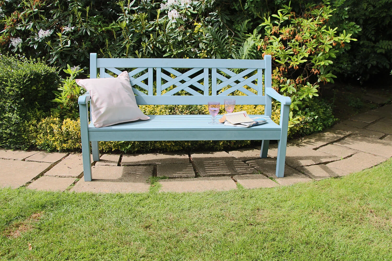 Winawood Speyside 3 Seater Wood Effect Garden Bench In Blue 2 Winawood Speyside 3 Seater Wood Effect Garden Bench In Blue - Image 2