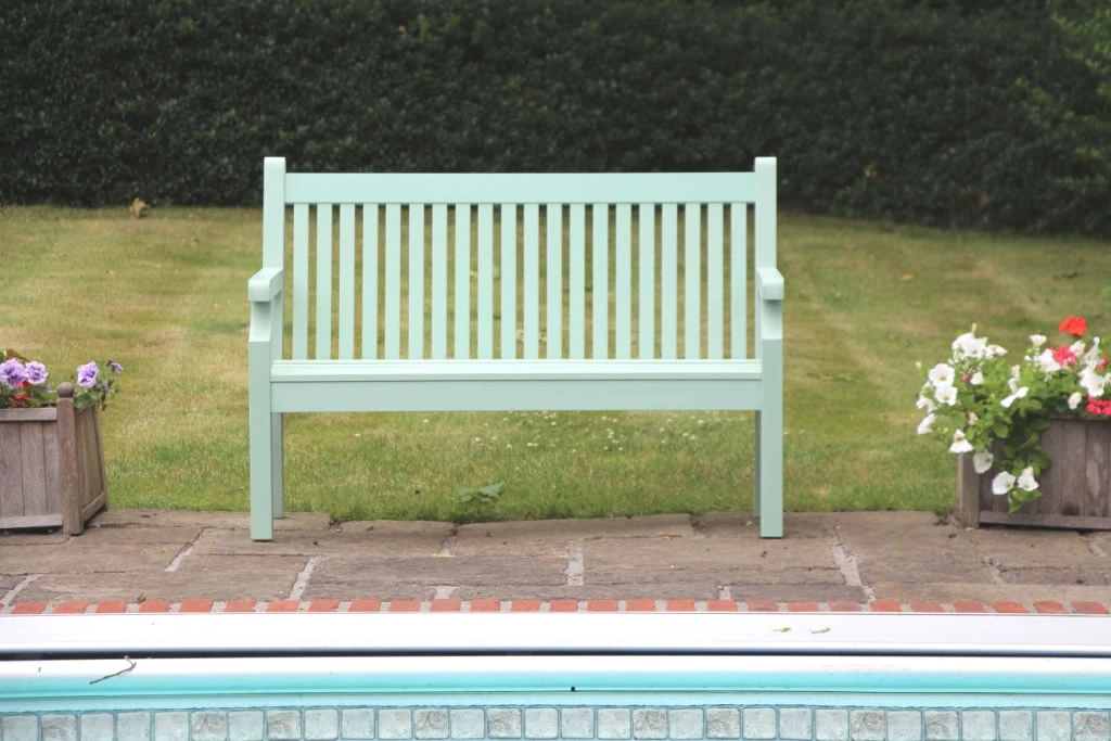 Sandwick Winawood 2 Seater Wood Effect Garden Bench - Duck Egg Green 4 Sandwick Winawood 2 Seater Wood Effect Garden Bench - Duck Egg Green - Image 4